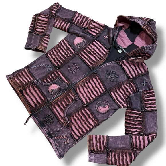Goblin Fairy Pixie Hippy Boho Cotton Patchwork Jacket Zip Up Hoodie Mens S/M - Picture 9 of 14